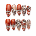 Gothic Cross Press On Nails – Red Ombre with Lace, Pearl & Metal Charms